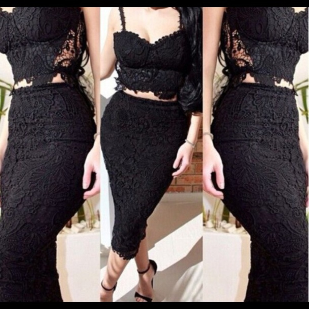 Two piece long lace skirt with matching top
